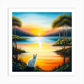 Sunset Cat Art Print