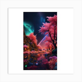 Pink Trees And A River Art Print