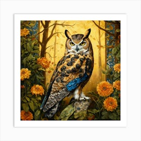 William Morris inpsired art of owl Art Print