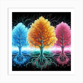 Three Colorful Trees in neon colors 11 Art Print