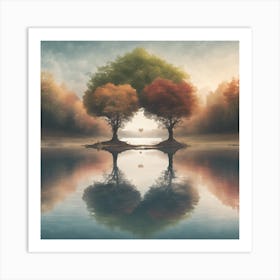 Two Trees In A Lake Art Print