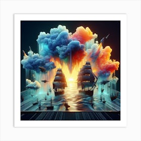 Luminous sailboats amid thick smoke 5 Art Print