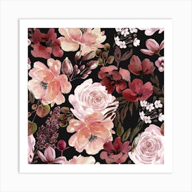 Floral Chaos Dark Brown Art Print