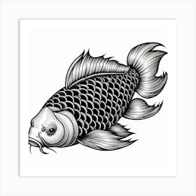 Line Art koi carp 2 Art Print