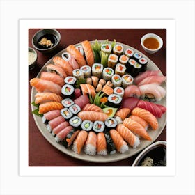 Exotic Sushi Platter An Exotic Sushi Platter Featuring An Assortment Of Sushi Rolls Sashimi And Nigi 597229596 Art Print