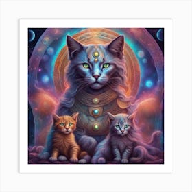 Bast with her kittens Art Print