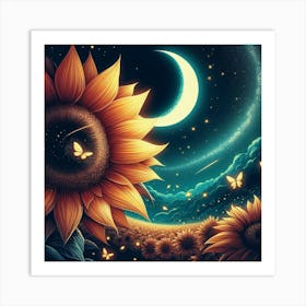 Sunflowers And Butterflies 21 Art Print