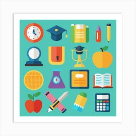 Set Of Education Icons In Flat Design Art Print