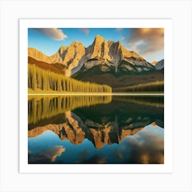 Lake By The Rock Mountain Art Print