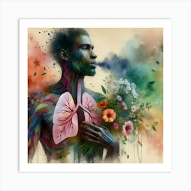 Man With Lungs And Flowers Art Print