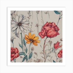 Flowers On A White Background Art Print