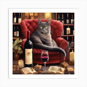 Wine For One Cat Perched 3 Art Print