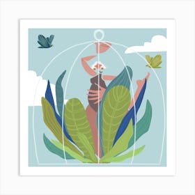 Girl In The Bird's Cage Square Art Print