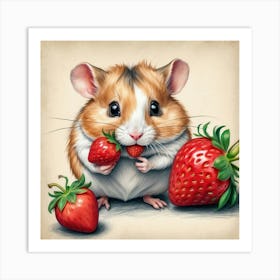 Hamster With Strawberries Art Print