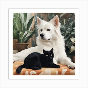 Black Cat And White Dog 3 Art Print