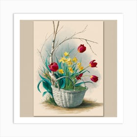 Basket Of Tulips Art Print