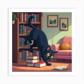 Cat Playing With Books Art Print Funny Cat (1) Art Print