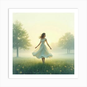 Graceful Twirl In A Watercolor Misty Morning Landscape 1 Art Print