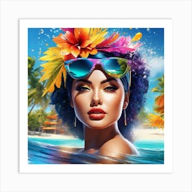 Tropical Girl In Sunglasses Art Print