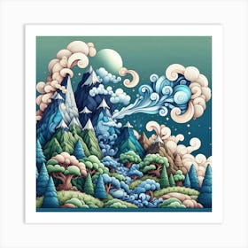 Mountains With Clouds Art Print