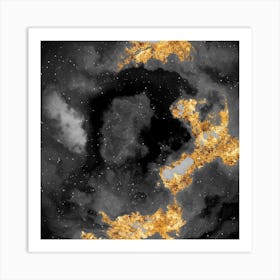 100 Nebulas in Space with Stars Abstract in Black and Gold n.019 Art Print