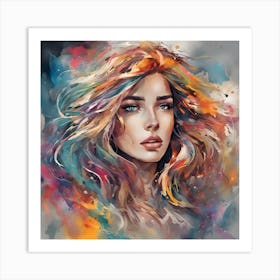 Girl With Colorful Hair 3 Art Print