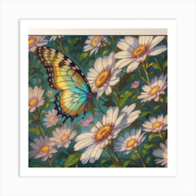 Butterfly On Daisies Art Print