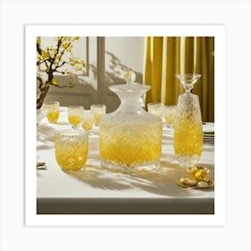 Glassware Set Up On Top Of A White Table Mixed Wit (25) Art Print