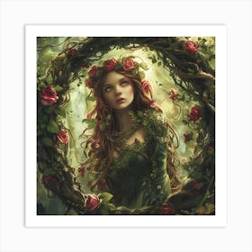 Dryad In A Wreath Of Roses Art Print