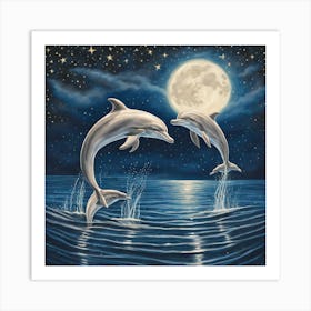 Dolphins At Night 1 Art Print