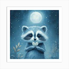 Curious Raccoon with Heart Leaf Backdrop 6 Art Print