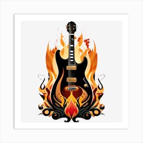 Guitar On Fire Art Print