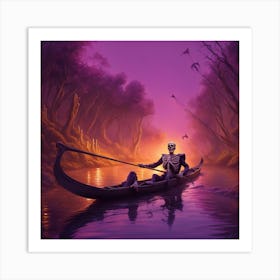 Skeleton In A Canoe Art Print