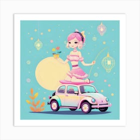 Vw Beetle Girl Art Print