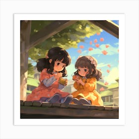 Two Little Girls Anime Art Print