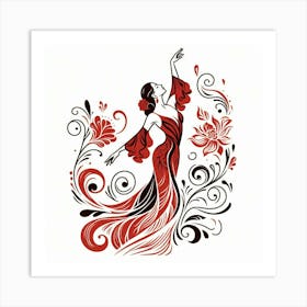 Line Art Flamenco Dancer 9 Art Print