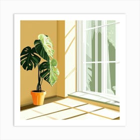 Sunlit Serenity: A Monstera’s Quiet Corner Art Print