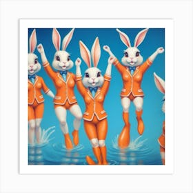 Rabbits In The Water Art Print