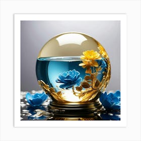 Blue Roses In A Glass Ball Art Print