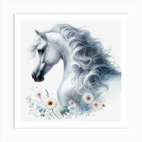 White Horse With Flowers 1 Art Print