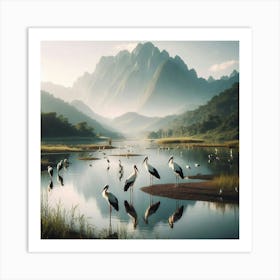 Birds On A Lake 1 Art Print