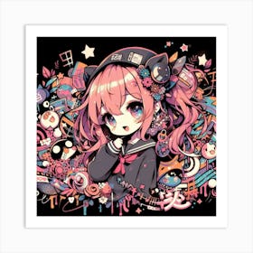 Anime Girl Music Enjoyer Art Print