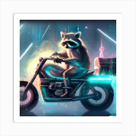 Raccoon on Motorcycle 2 Art Print