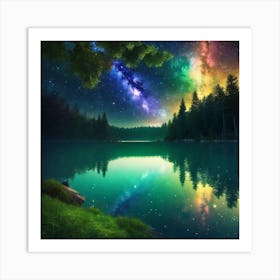 Galaxy Over Lake Art Print