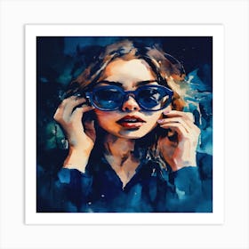 Watercolor Of A Woman Wearing Sunglasses Art Print