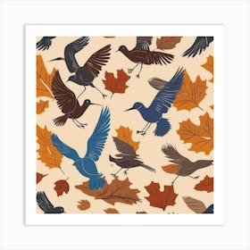 Autumn Birds Seamless Pattern Art Print