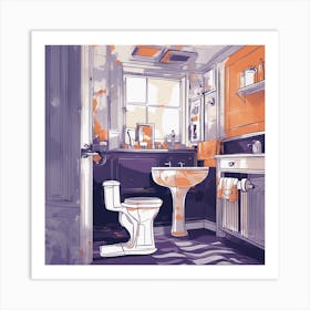 Drew Illustration Of Toilet On Chair In Bright Colors, Vector Ilustracije, In The Style Of Dark Navy (2) Art Print