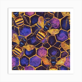 Bees On Honeycomb Art Print