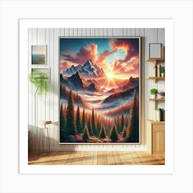 Sunset Mountain Landscape Painting 1 Art Print