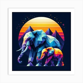 Bold Elephants At Sunset Art Print